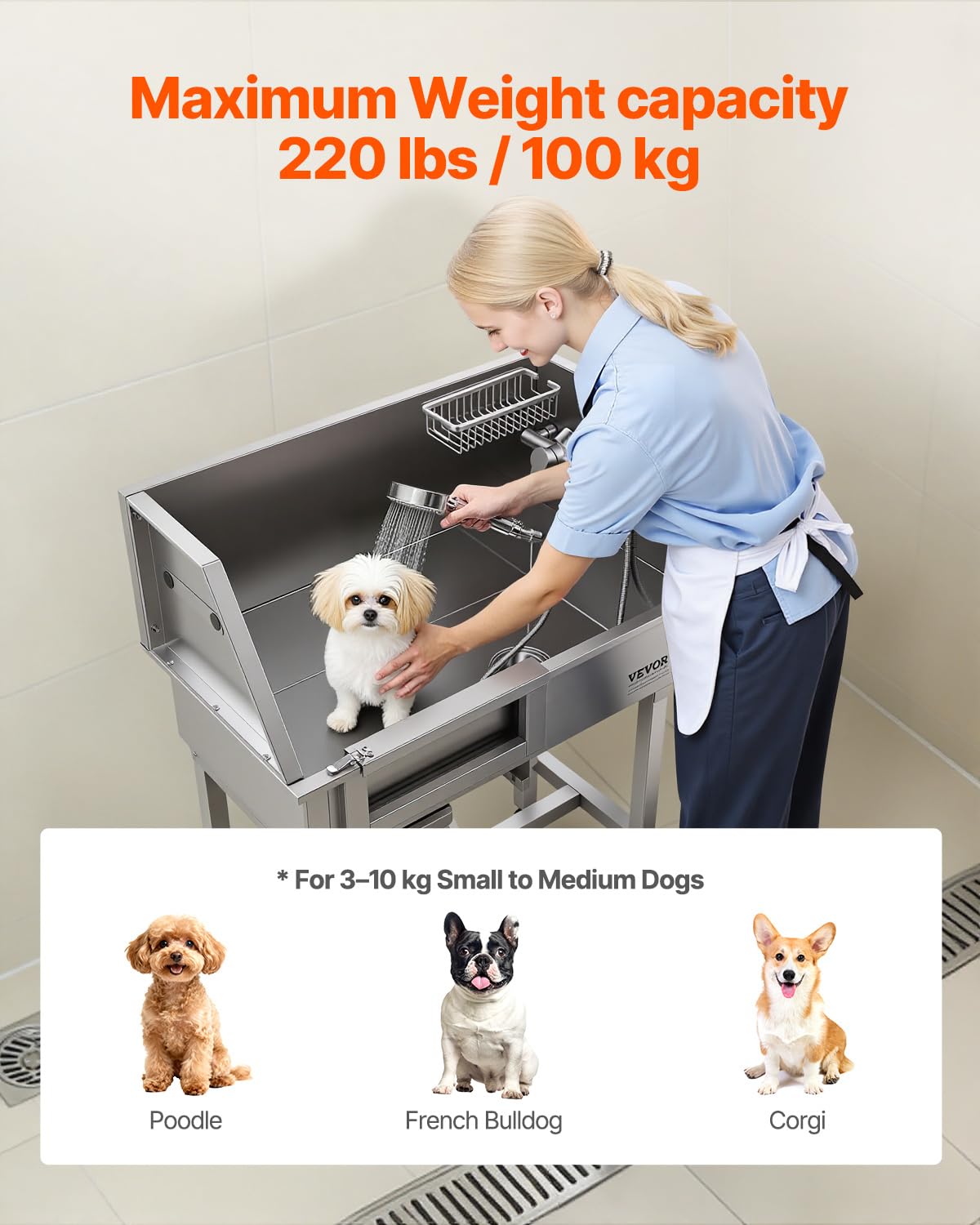 34" Stainless Steel Dog Washing Station with Shower Faucet X537431