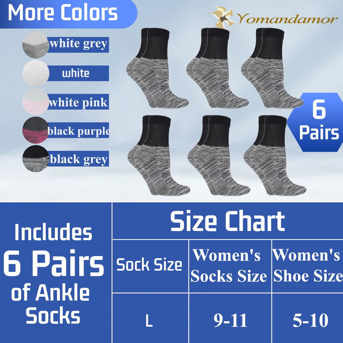 6 Pairs Diabetic Ankle Socks with Non-Binding Top and Cushion Sole W8172