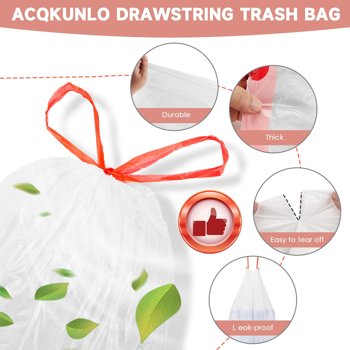 2 Gallon White Drawstring Trash Bags 60 Count R9315