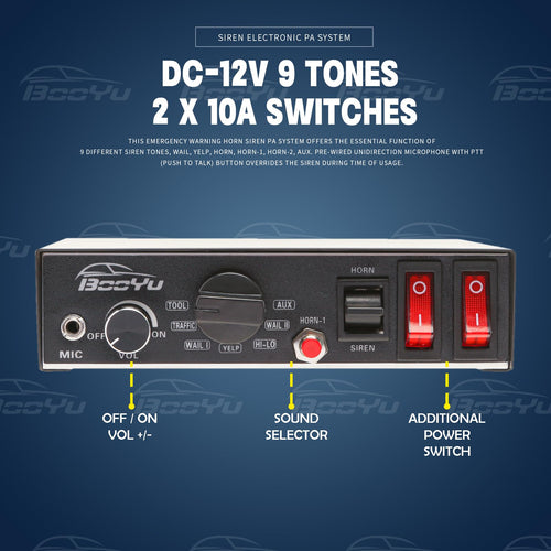 12V 200W 9Tone Slim Speaker Horn Alarm PA System Emergency Siren H56425