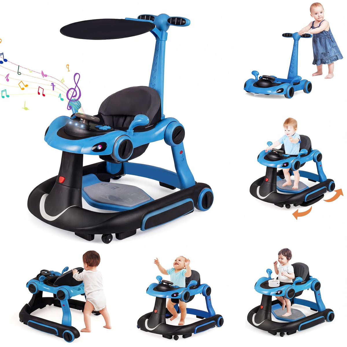 Foldable Baby Walker with Canopy and Wheels X68214