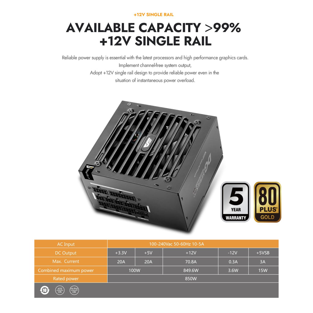 750W 80 Plus Gold ATX 3.1 PCIe 5.1 PC Power Supply, Black O667268