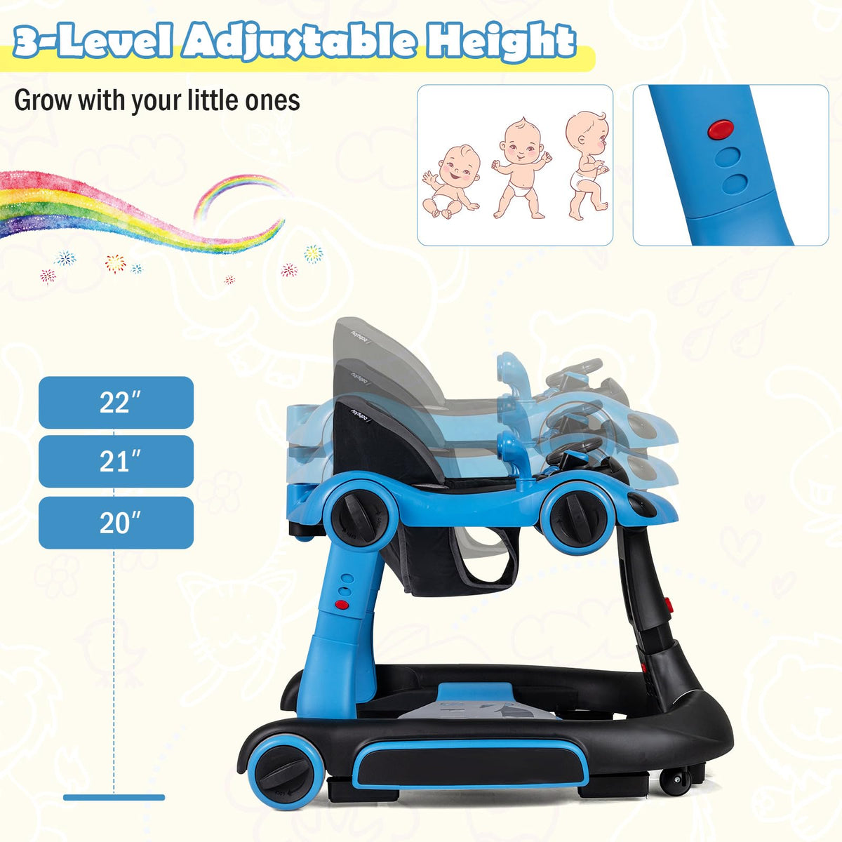 Foldable Baby Walker with Canopy and Wheels X68214