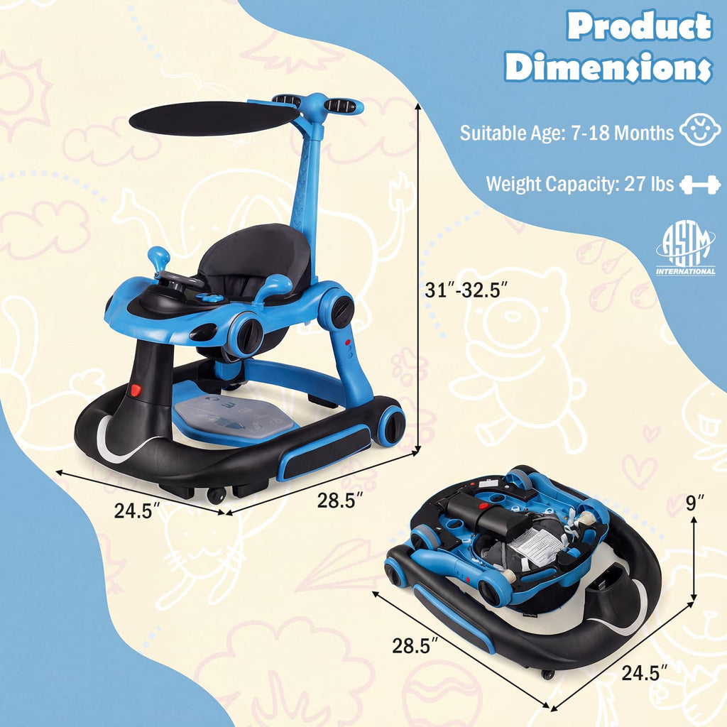 Foldable Baby Walker with Canopy and Wheels X68214