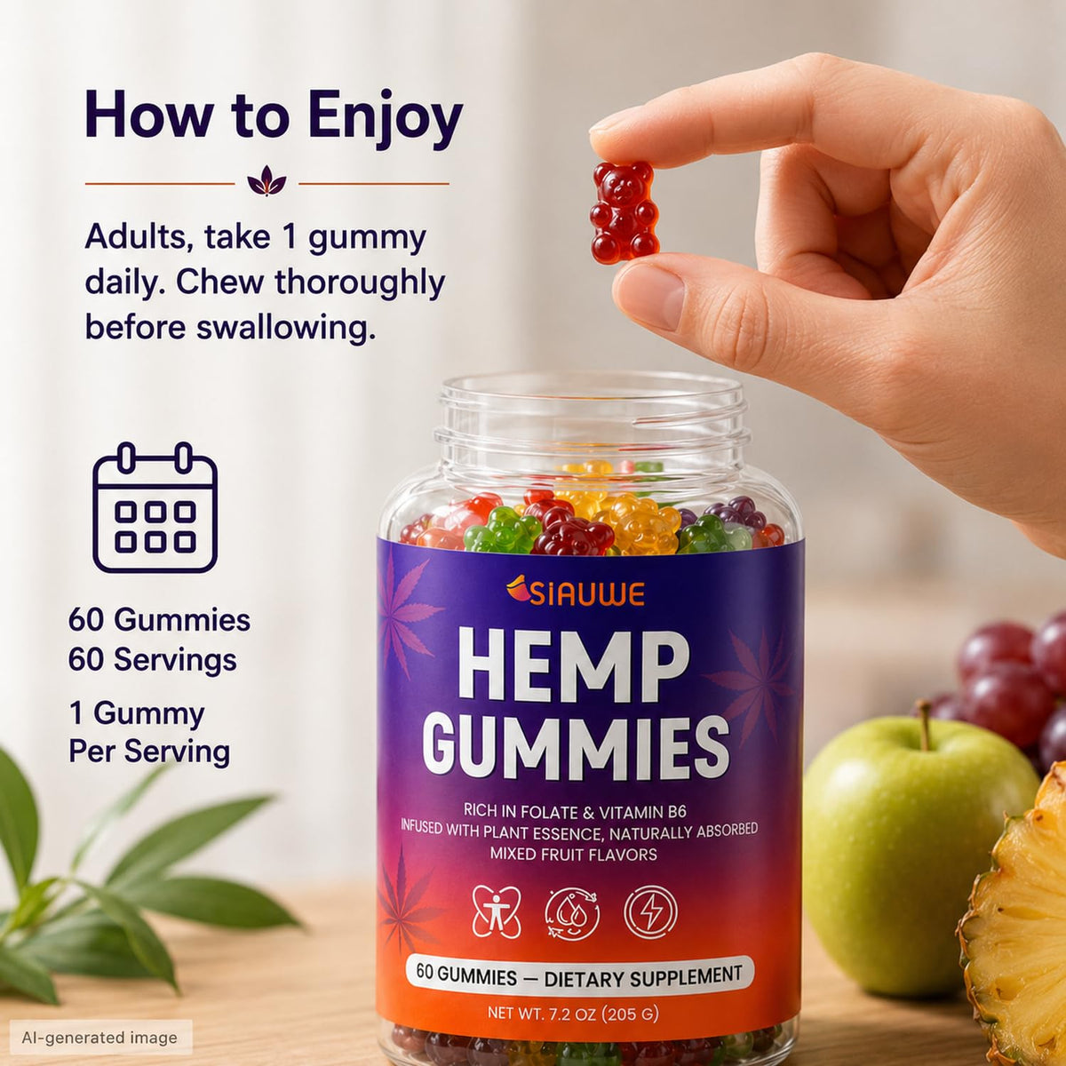 Sugar Free Hemp Gummies 60 Count E126