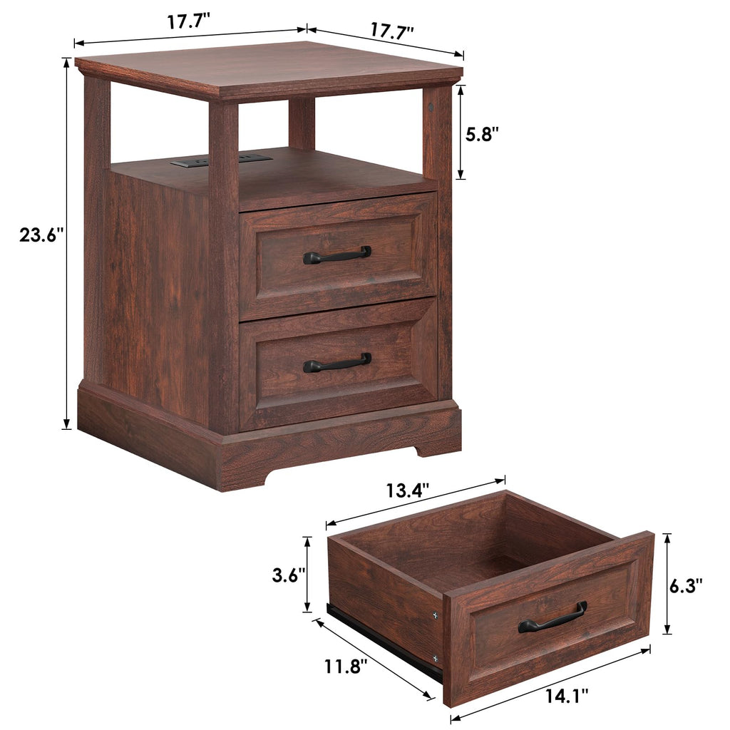 18'' Wood Nightstand with Charging Station J9722