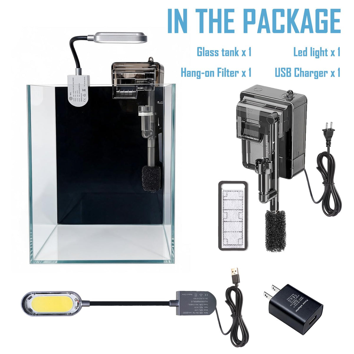 1.5 Gallon Glass Aquarium Starter Kit with Filter and LED Light O175595