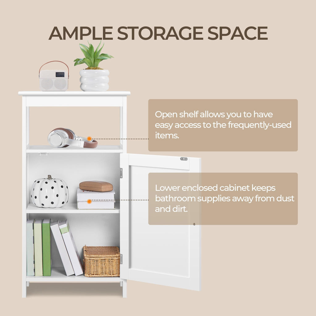 White Bathroom Storage Cabinet with Door & Open Shelf J968