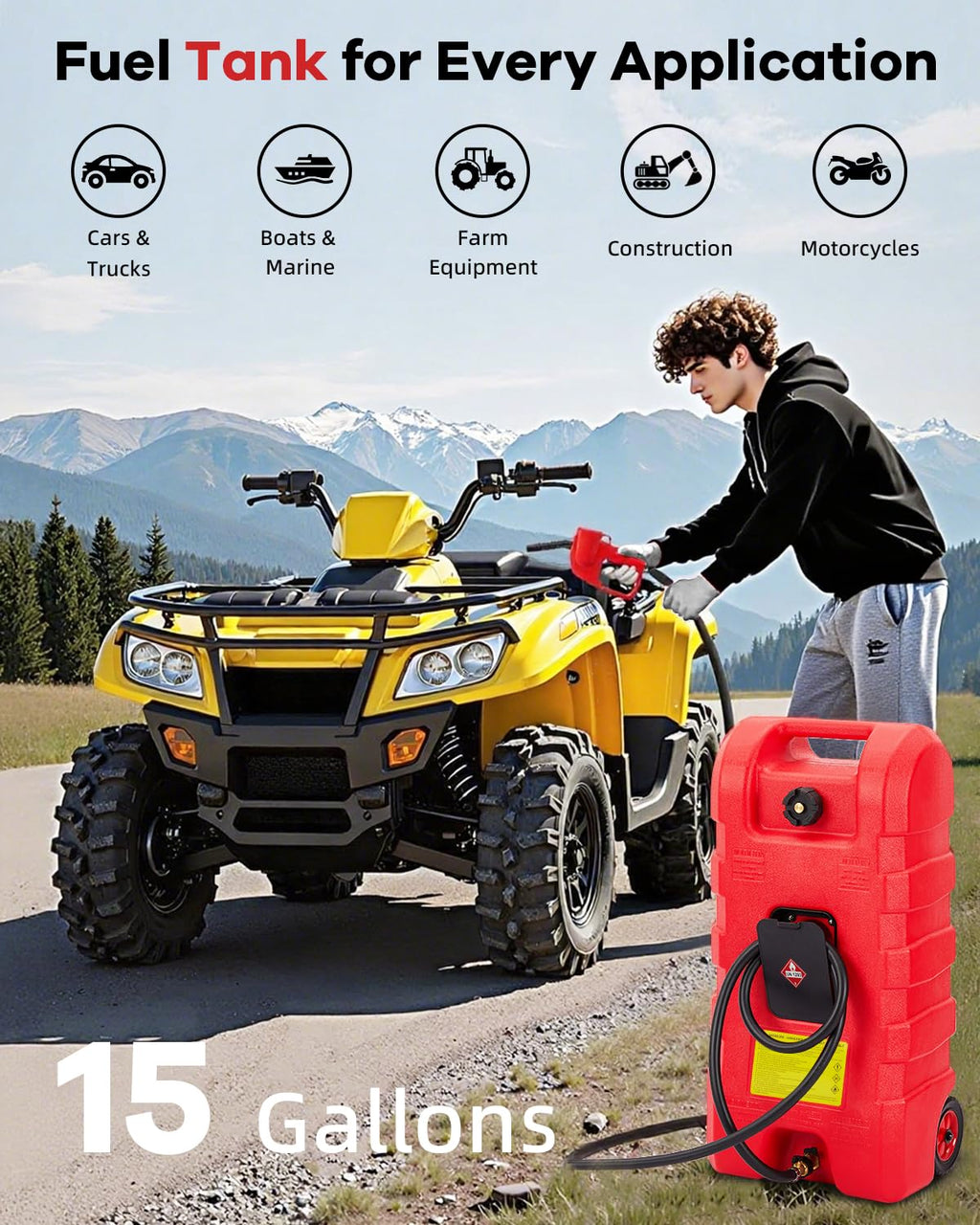 15 gal Red Portable Gas Can with Pump and Hose X490