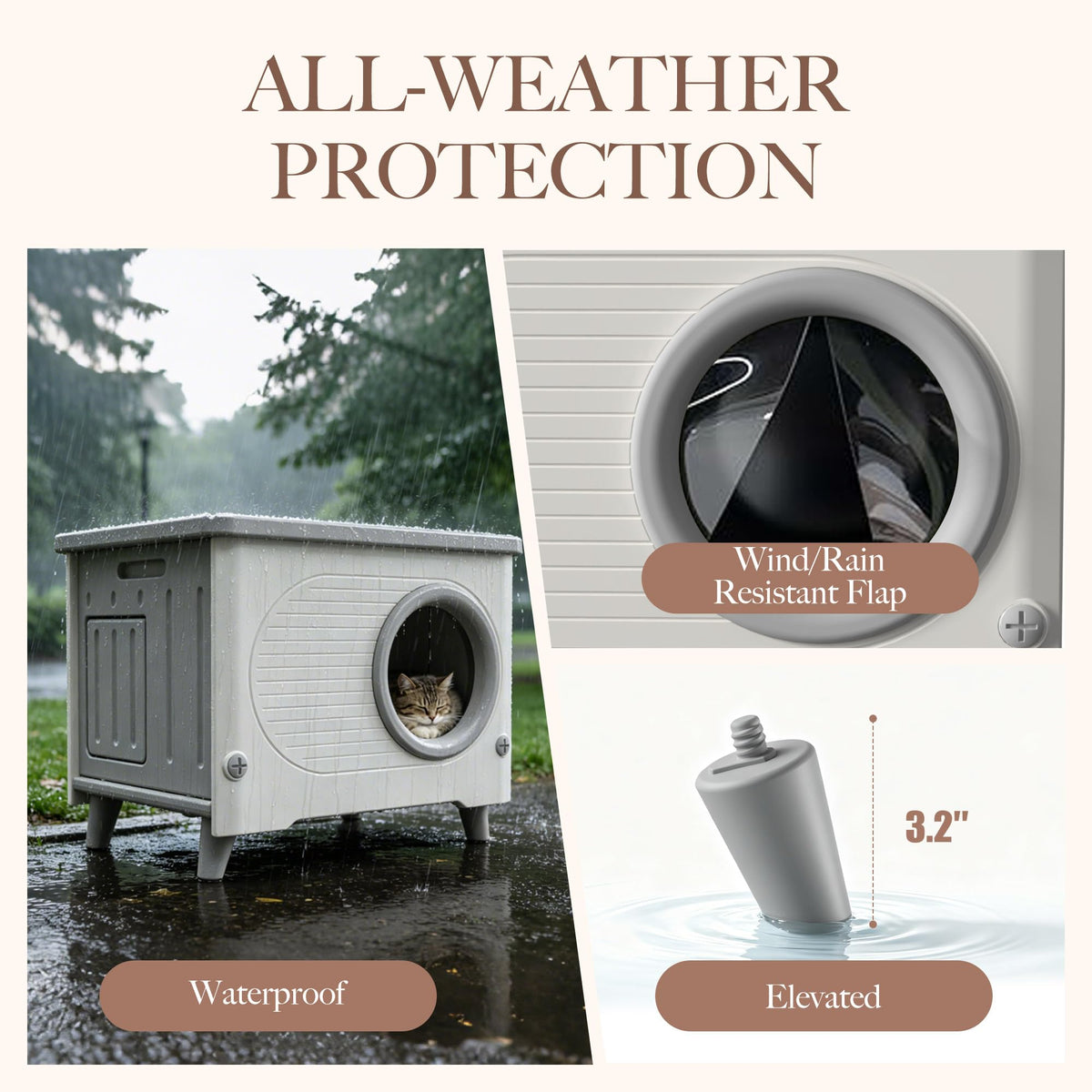 Weatherproof Outdoor Cat House with Escape Door K570
