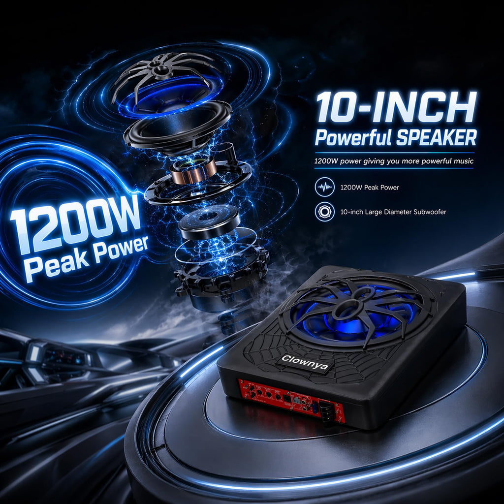 1200W Slim Under-Seat Powered Car Subwoofer with Built-in Amp Z13111