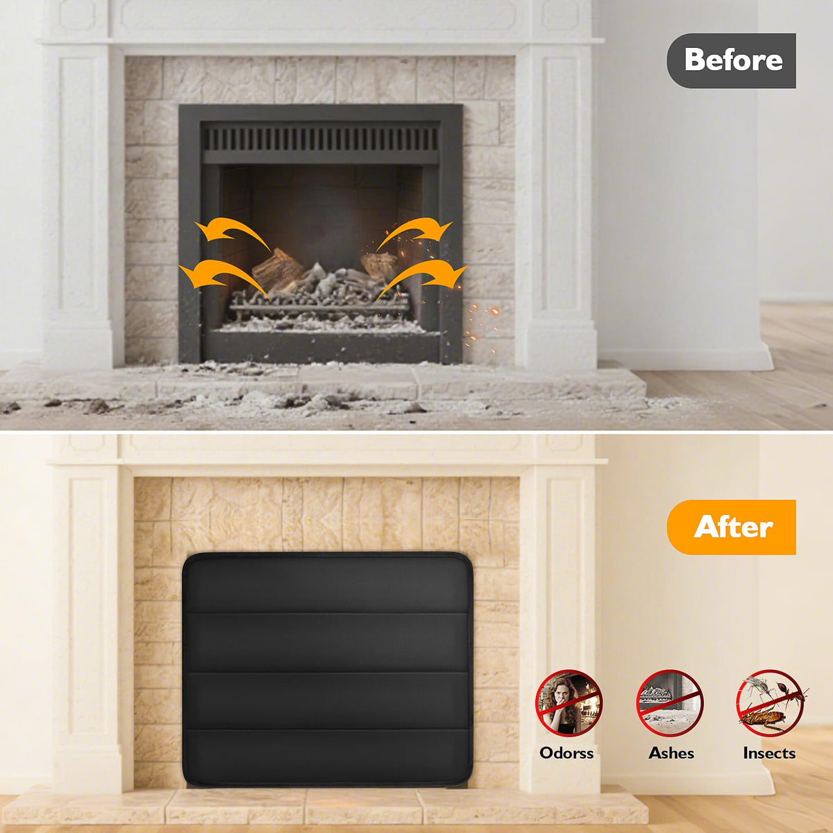 Black Magnetic Fireplace Cover S4883