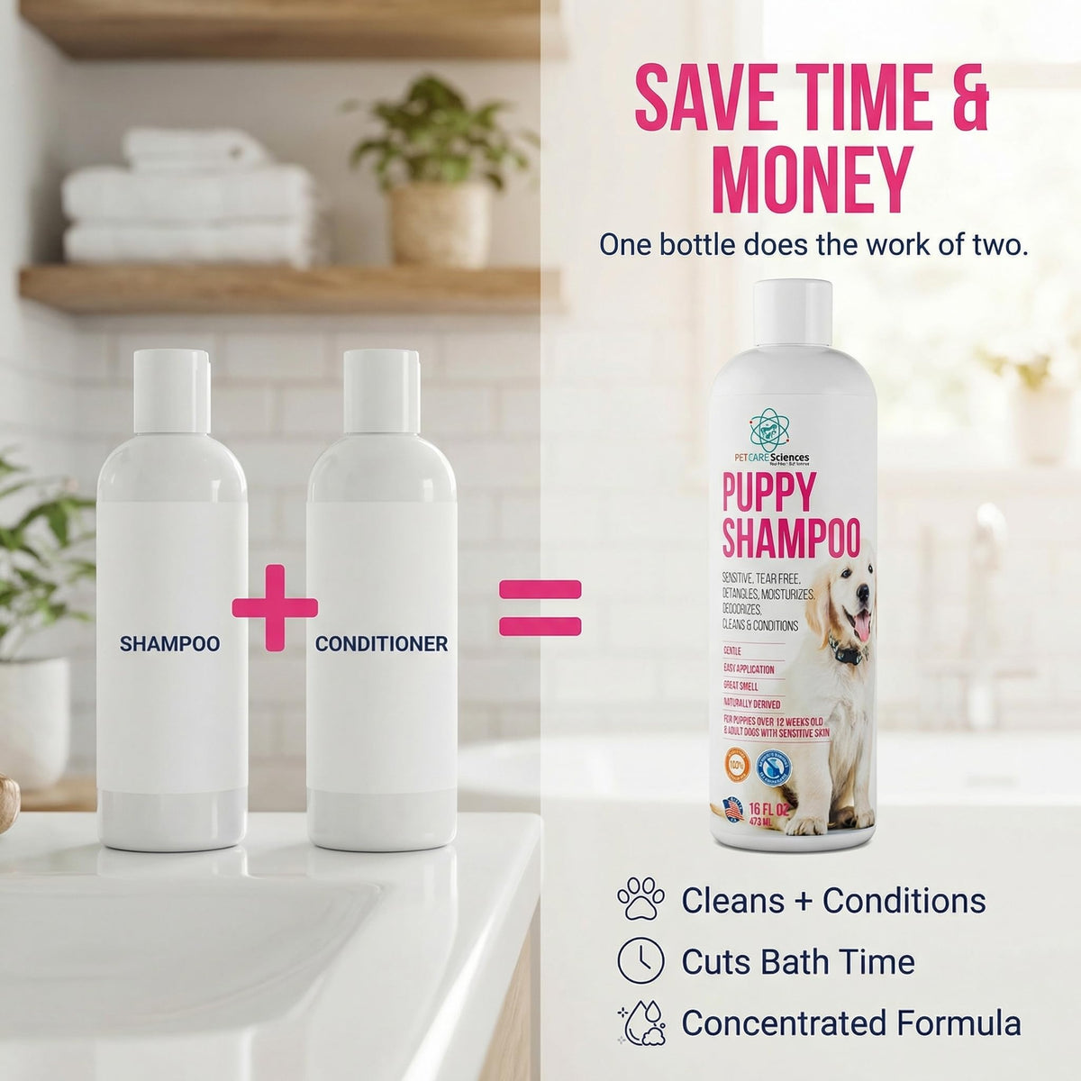 16 fl oz Tearless Coconut Oil Oatmeal Dog Shampoo and Conditioner H366