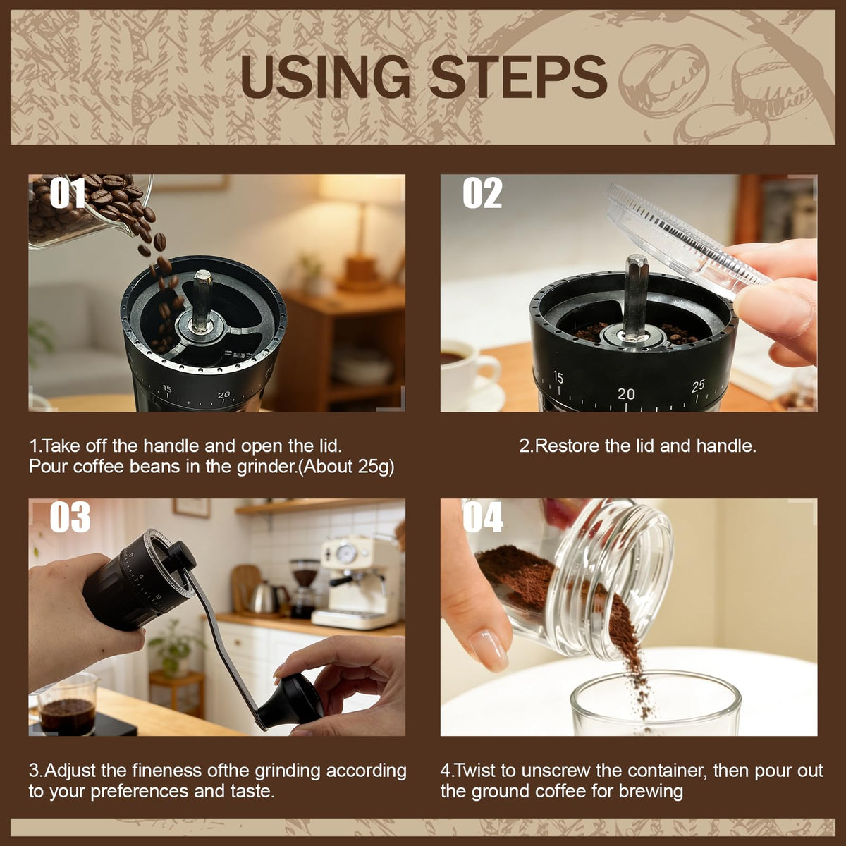 Manual Coffee Grinder with 40 Adjustable Settings, 30g Capacity I675