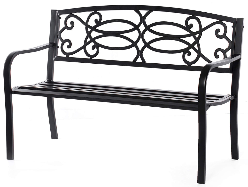 Steel Outdoor Patio Garden Bench with Cast Iron Backrest C467