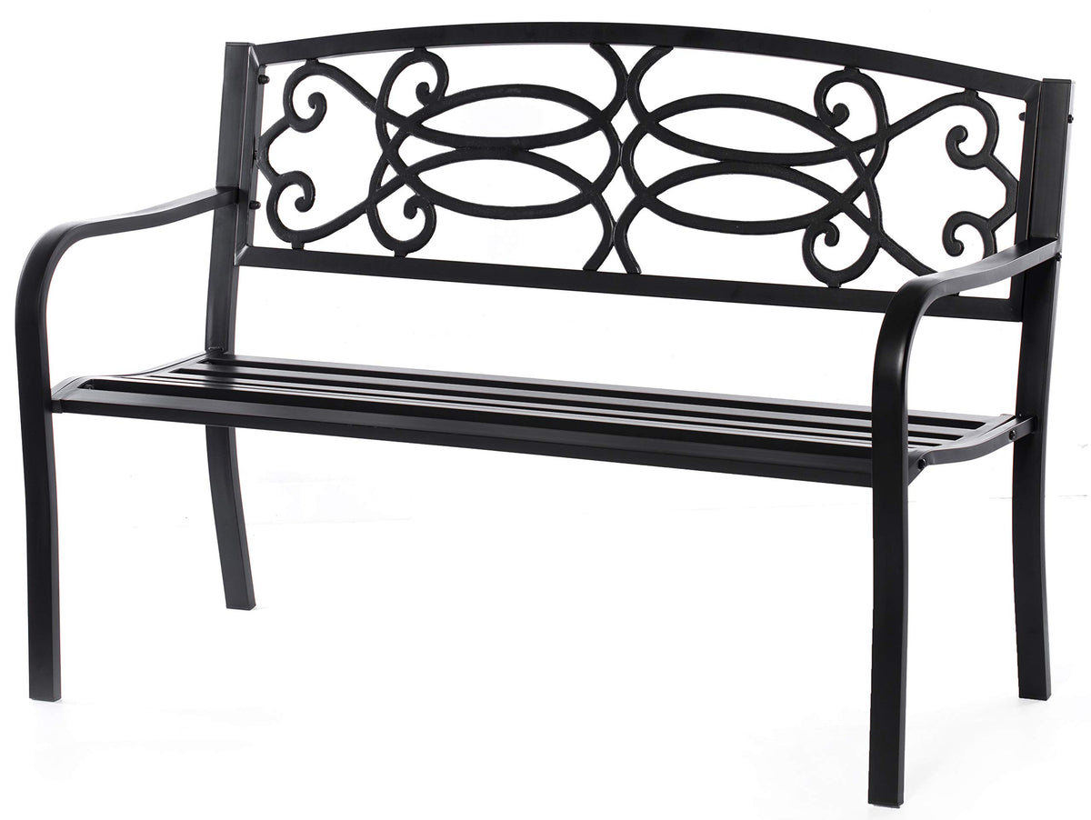 Steel Outdoor Patio Garden Bench with Cast Iron Backrest C467