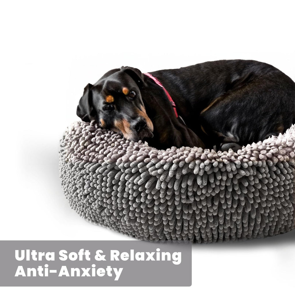 Soft Round Chenille Dog Bed with Removable Washable Cover Grey Medium F8903