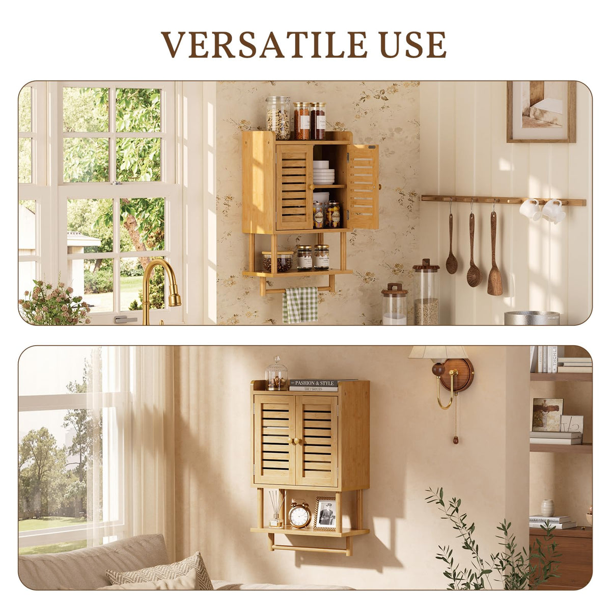 Bamboo Over The Toilet Storage Cabinet with Towel Bar S48496