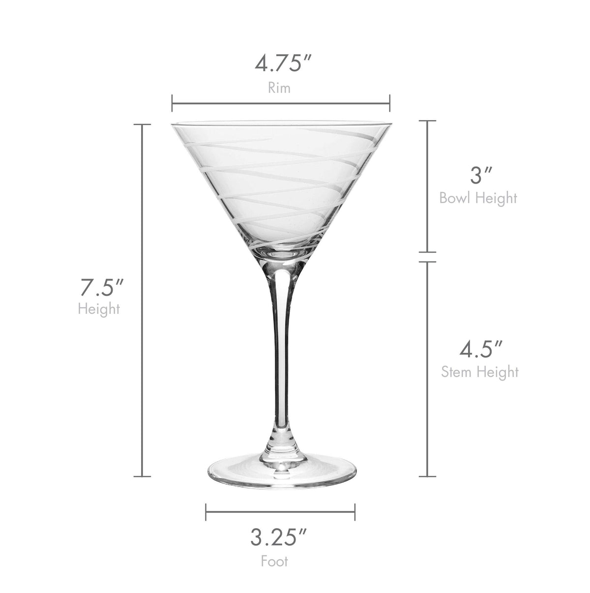 10-Ounce Etched Clear Glass Martini Glasses Set of 4 X3908