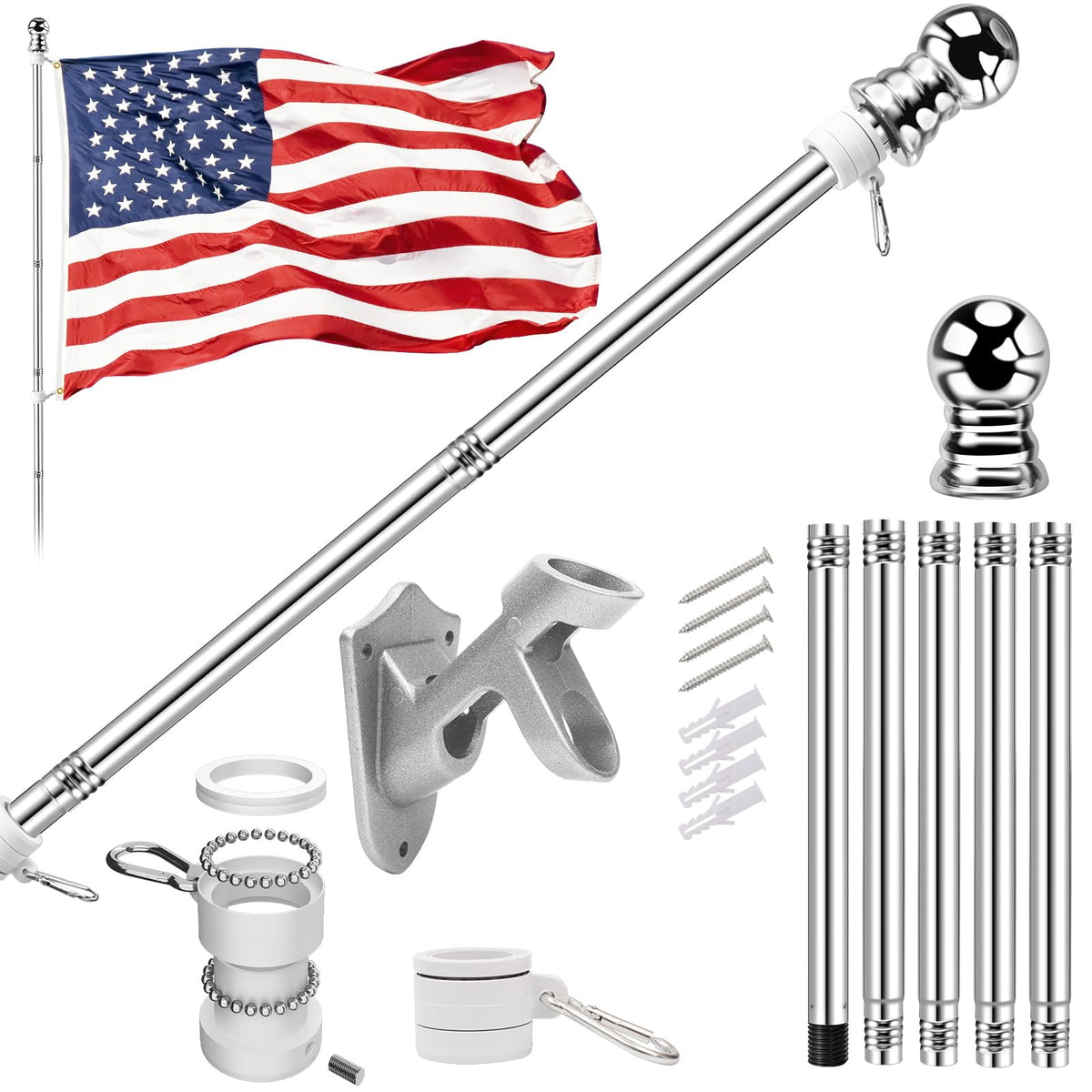 5 FT Flag Pole Kit with 3x5ft American Flag Stainless Steel A542992