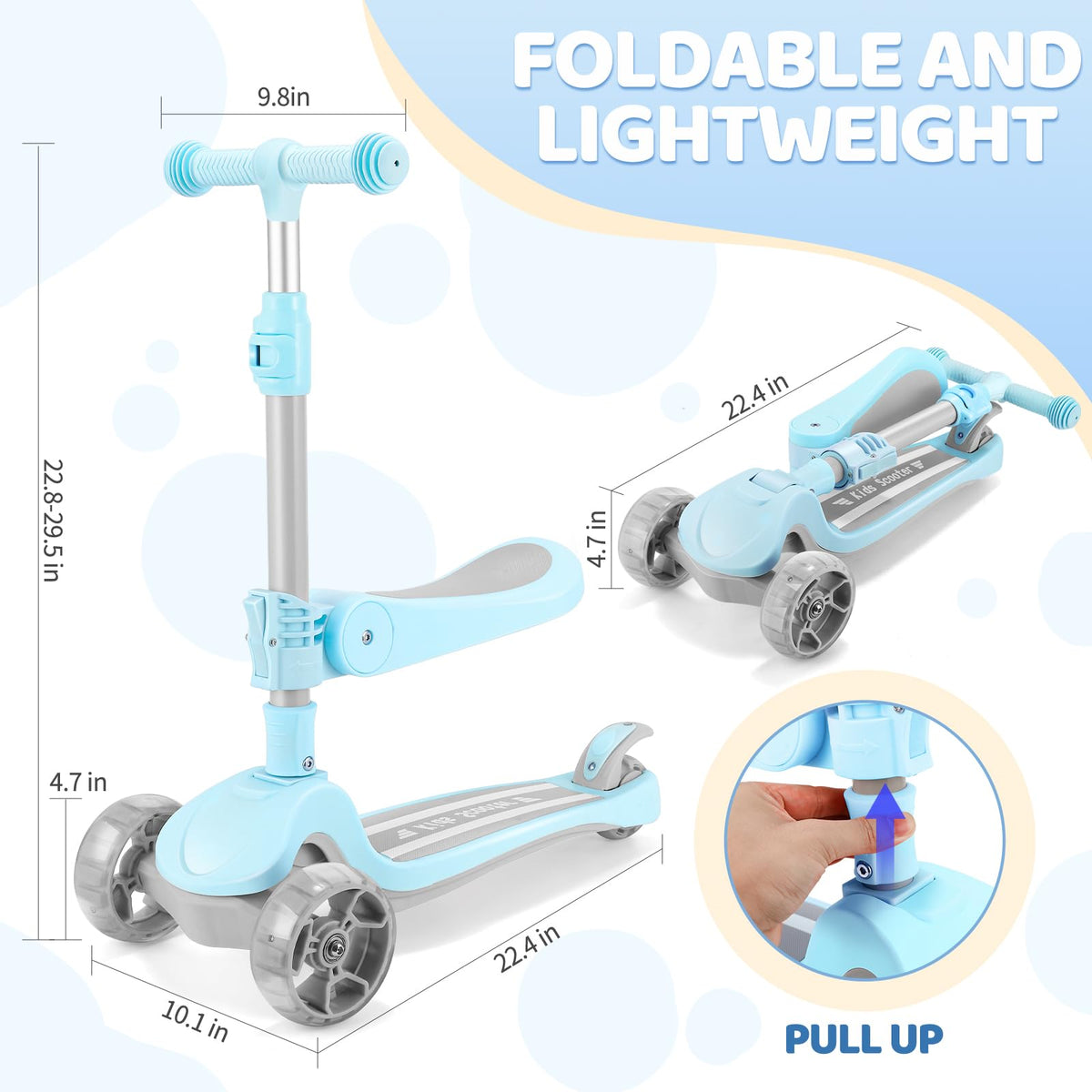 2 in 1 Kids Scooter with Seat, LED Light-Up Wheels, 4 Adjustable Heights U62092