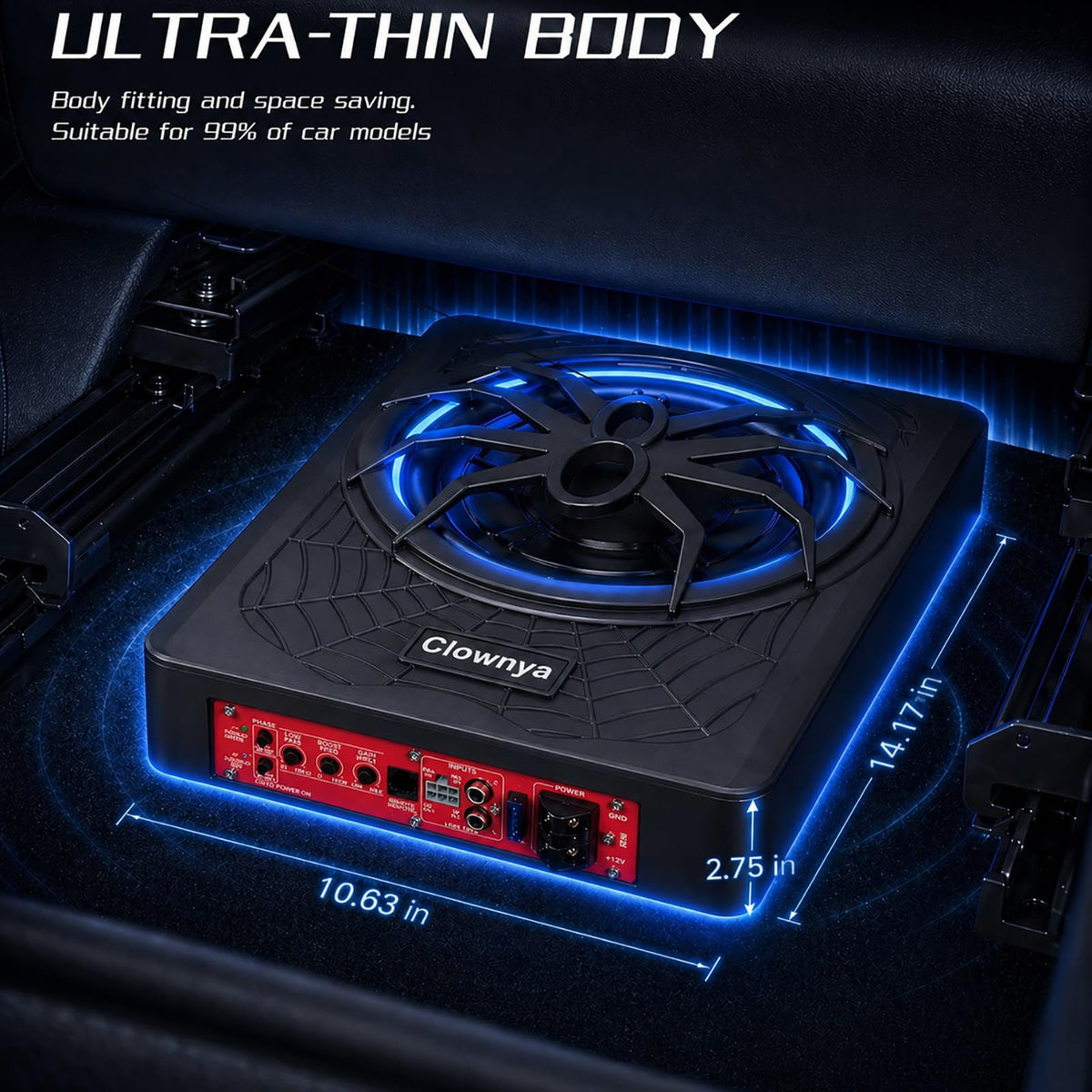 1200W Slim Under-Seat Powered Car Subwoofer with Built-in Amp Z13111