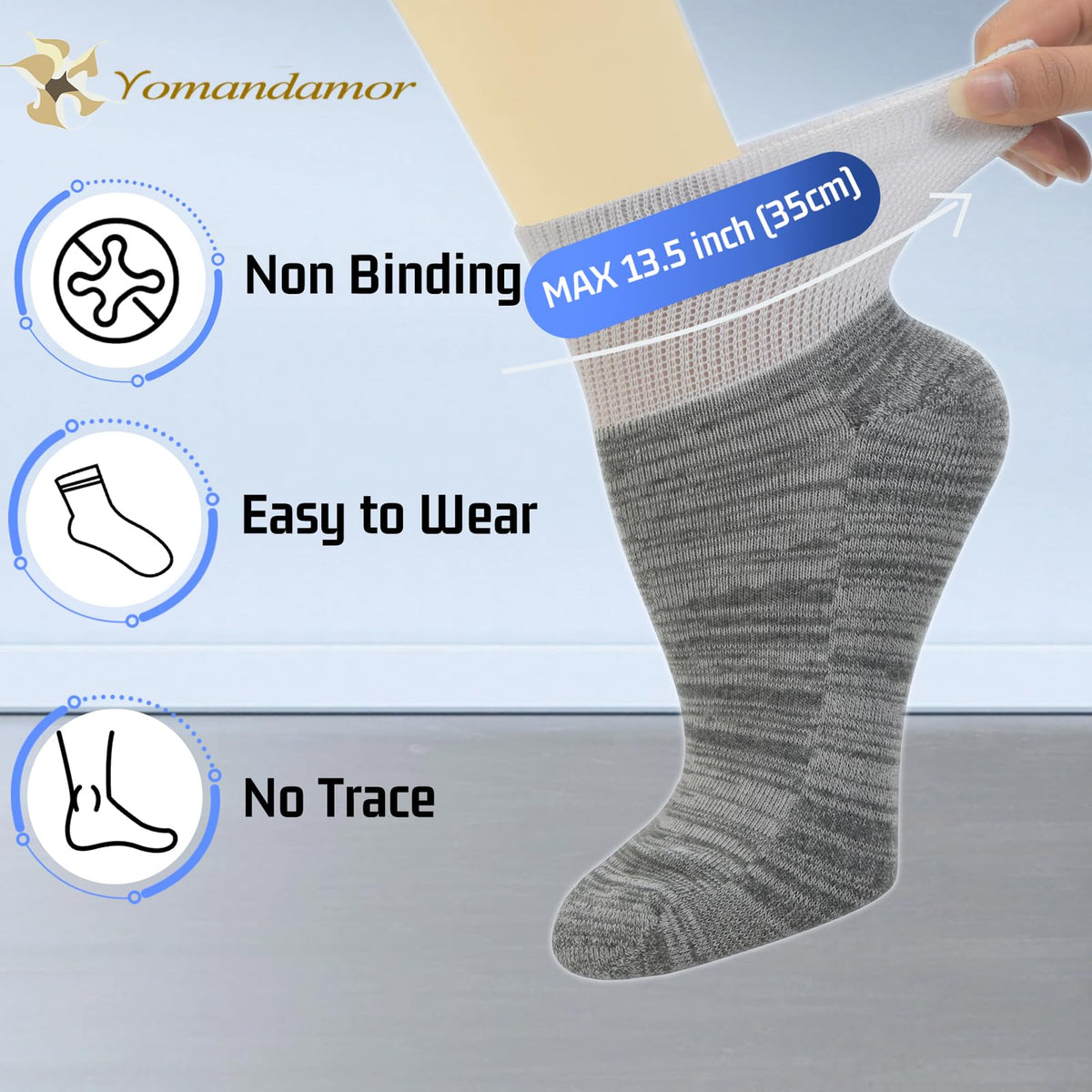 6 Pairs Diabetic Ankle Socks with Non-Binding Top and Cushion Sole W8172