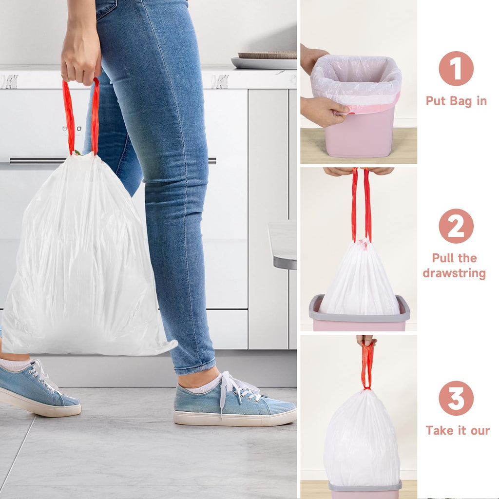 2 Gallon White Drawstring Trash Bags 60 Count R9315