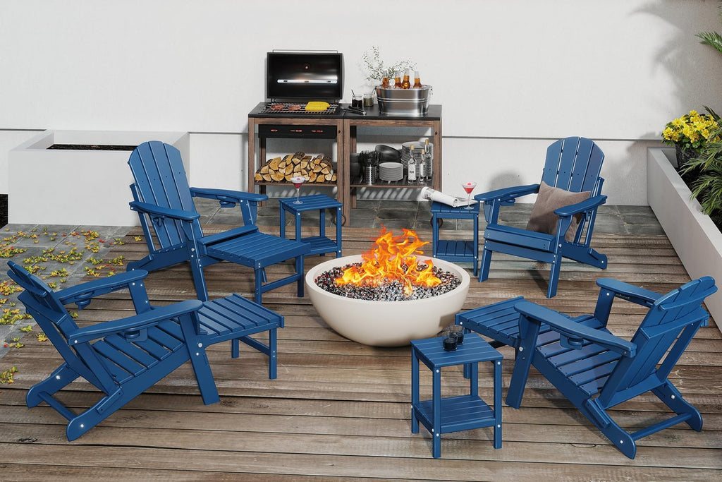 Adjustable Adirondack Chairs with Ottoman Set of 2 Blue U537333