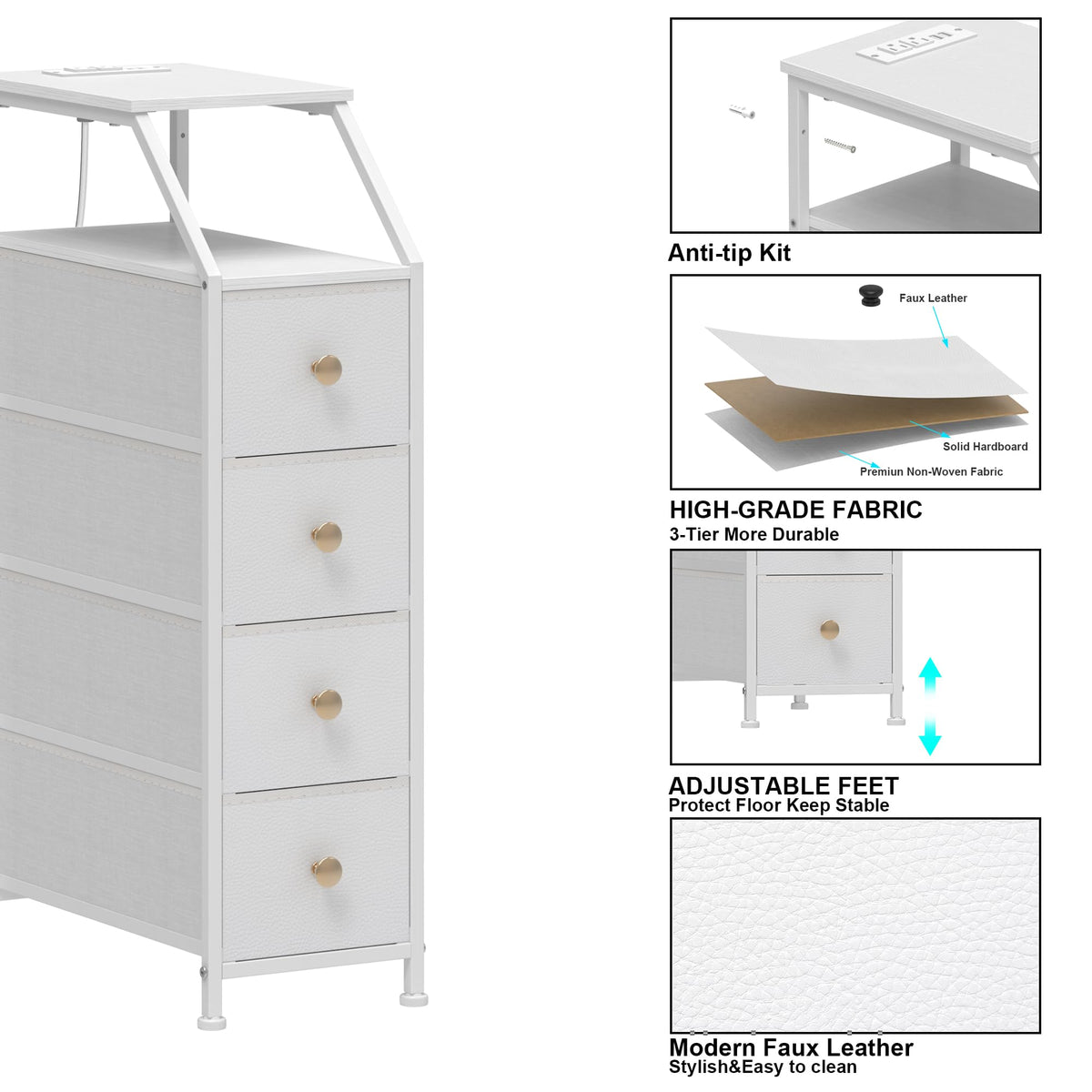 White 4 Drawers Narrow Dresser T638158