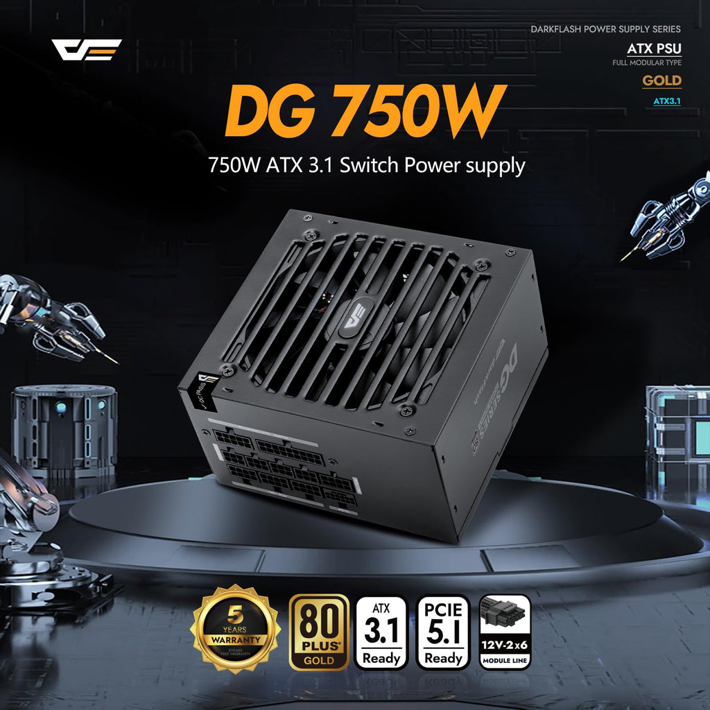 750W 80 Plus Gold ATX 3.1 PCIe 5.1 PC Power Supply, Black O667268