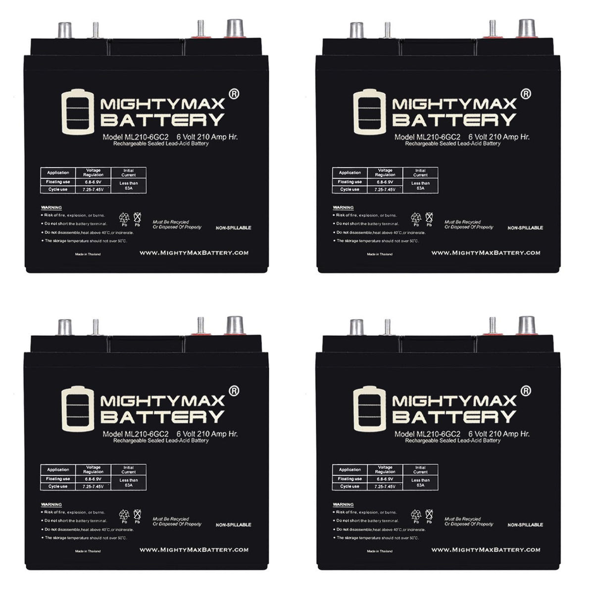 6V 210AH Dual Terminal SLA Replacement Battery 4 Pack T136