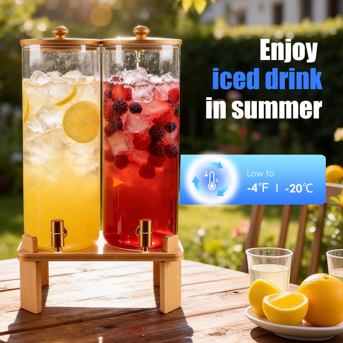 2 Gallon 2 Pack Glass Drink Dispenser with Wood Stand H438341