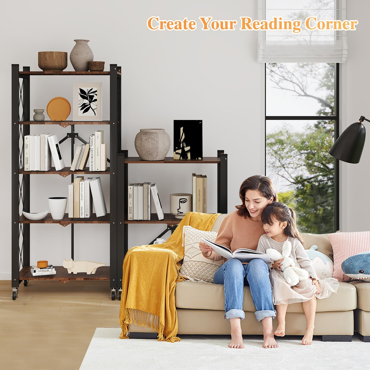 5-Tier Folding Storage Shelf with Woodgrain Finish Z659