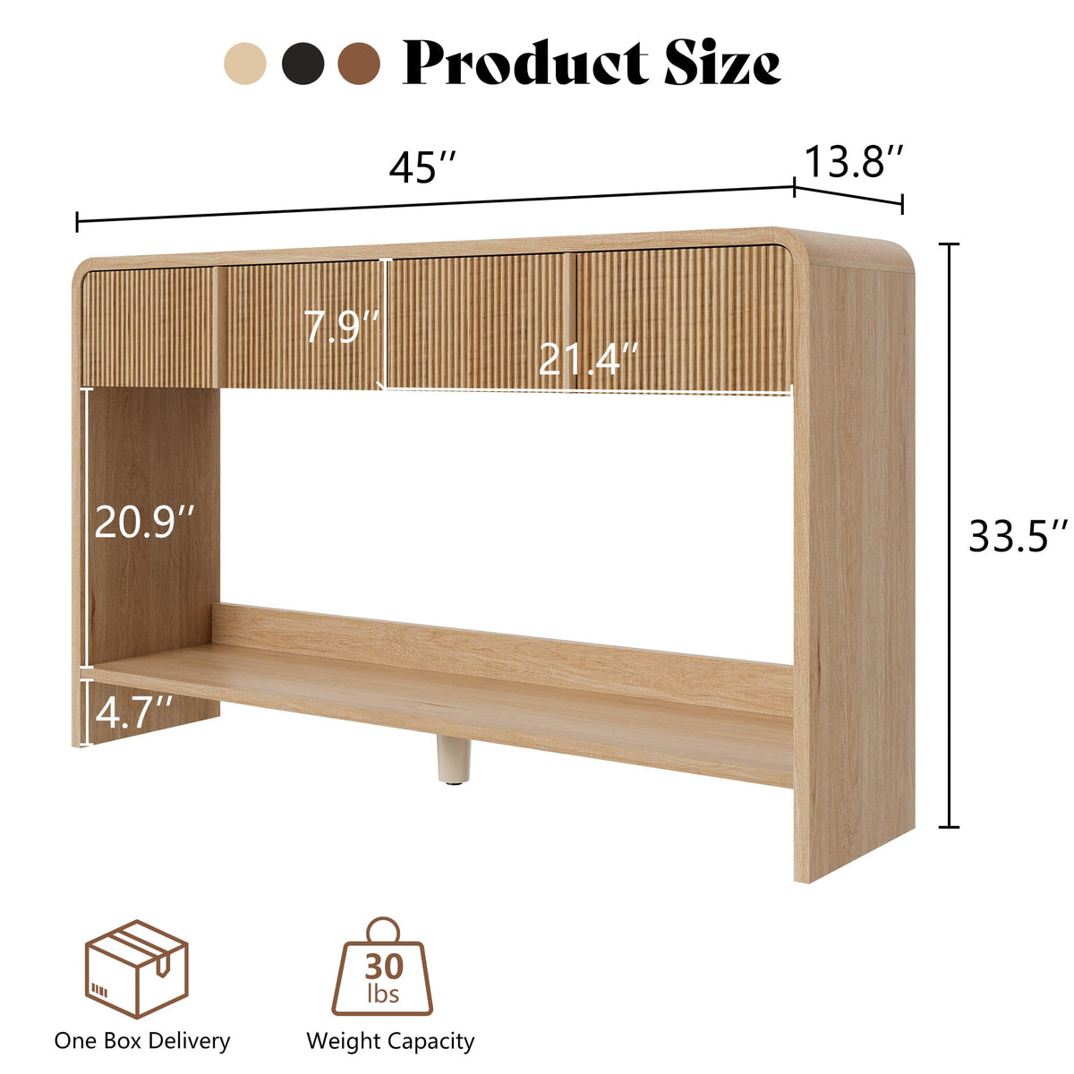45" Fluted Console Table with 2 Drawers and Open Shelf P6997
