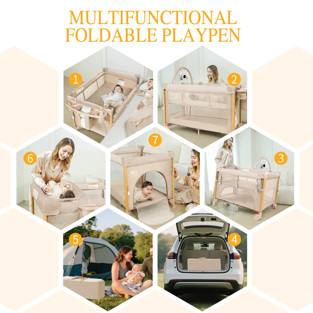 5-in-1 Foldable Baby Bassinet Playpen B9308