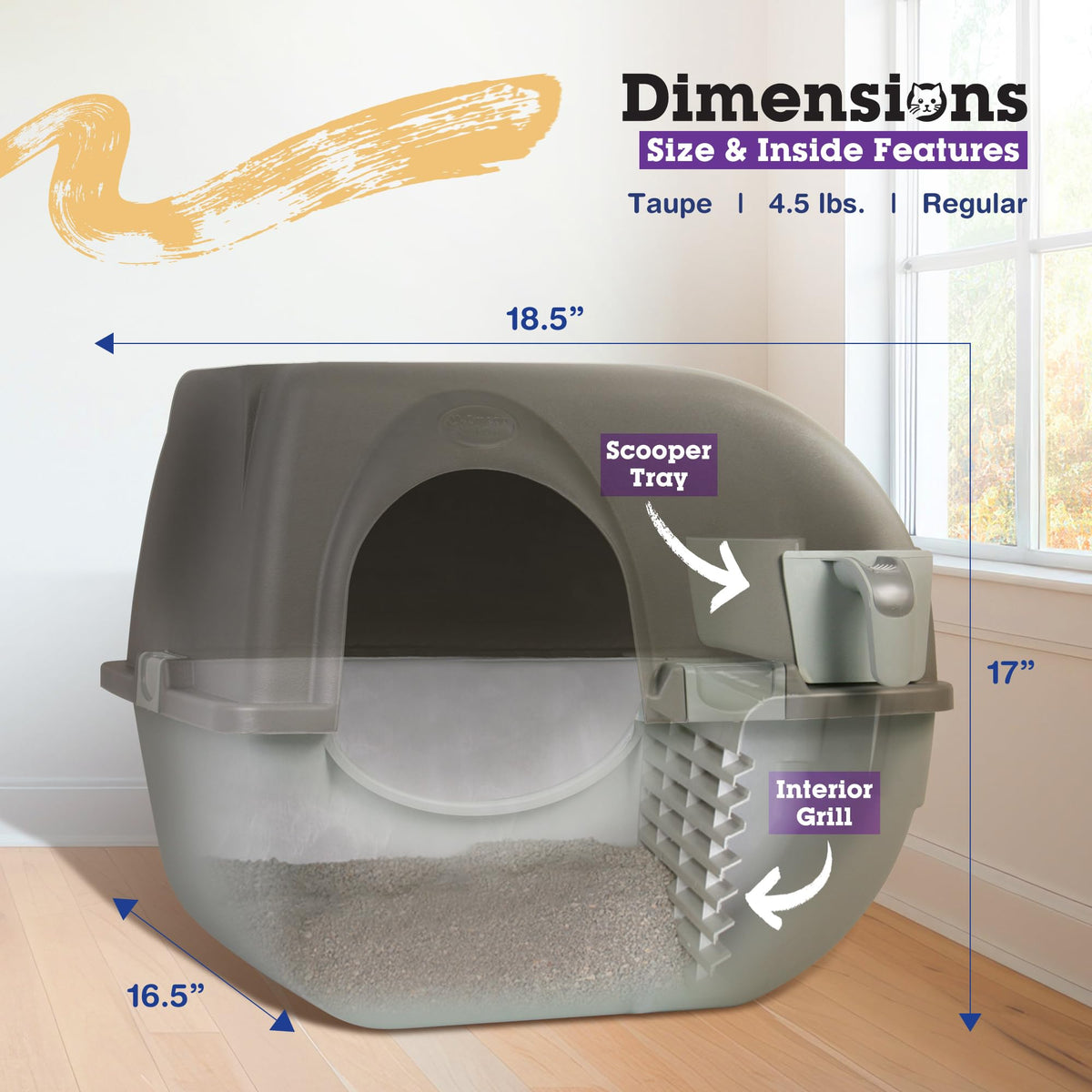 Self Cleaning Litter Box Regular Size Grey O3882