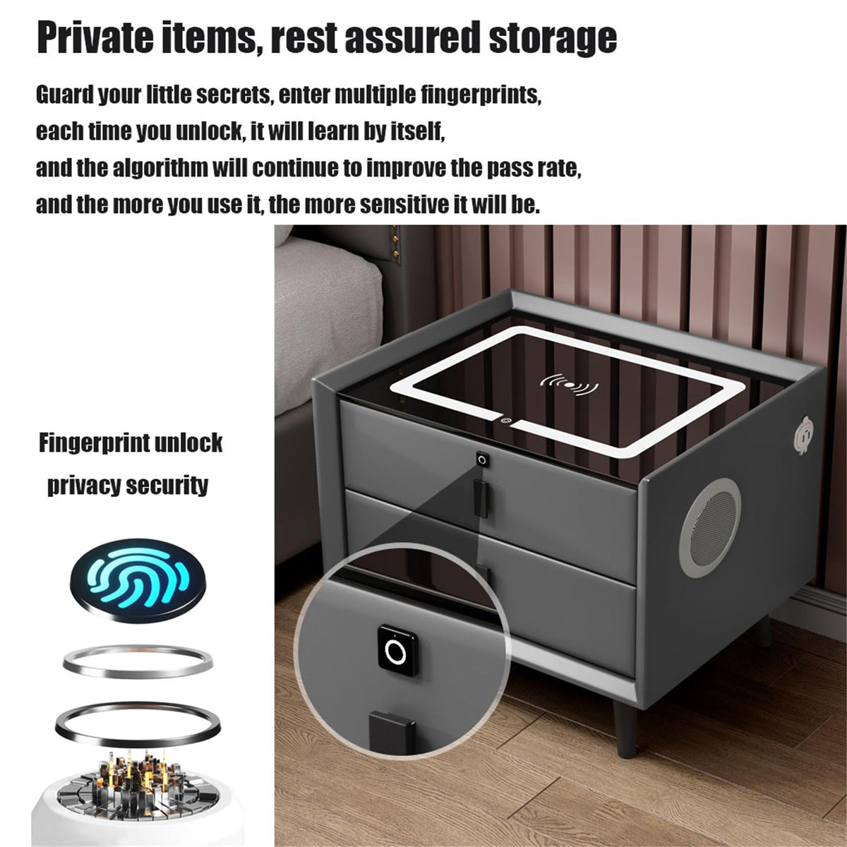 Pink 3 Drawer Nightstand with Charging Station N740813