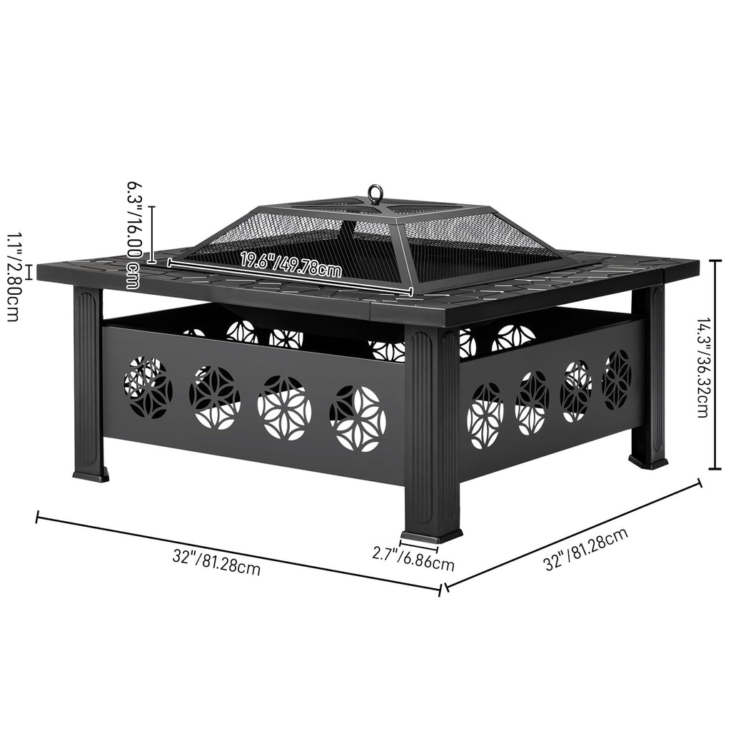 32 Inch Square Wood Burning Fire Pit Table E53769