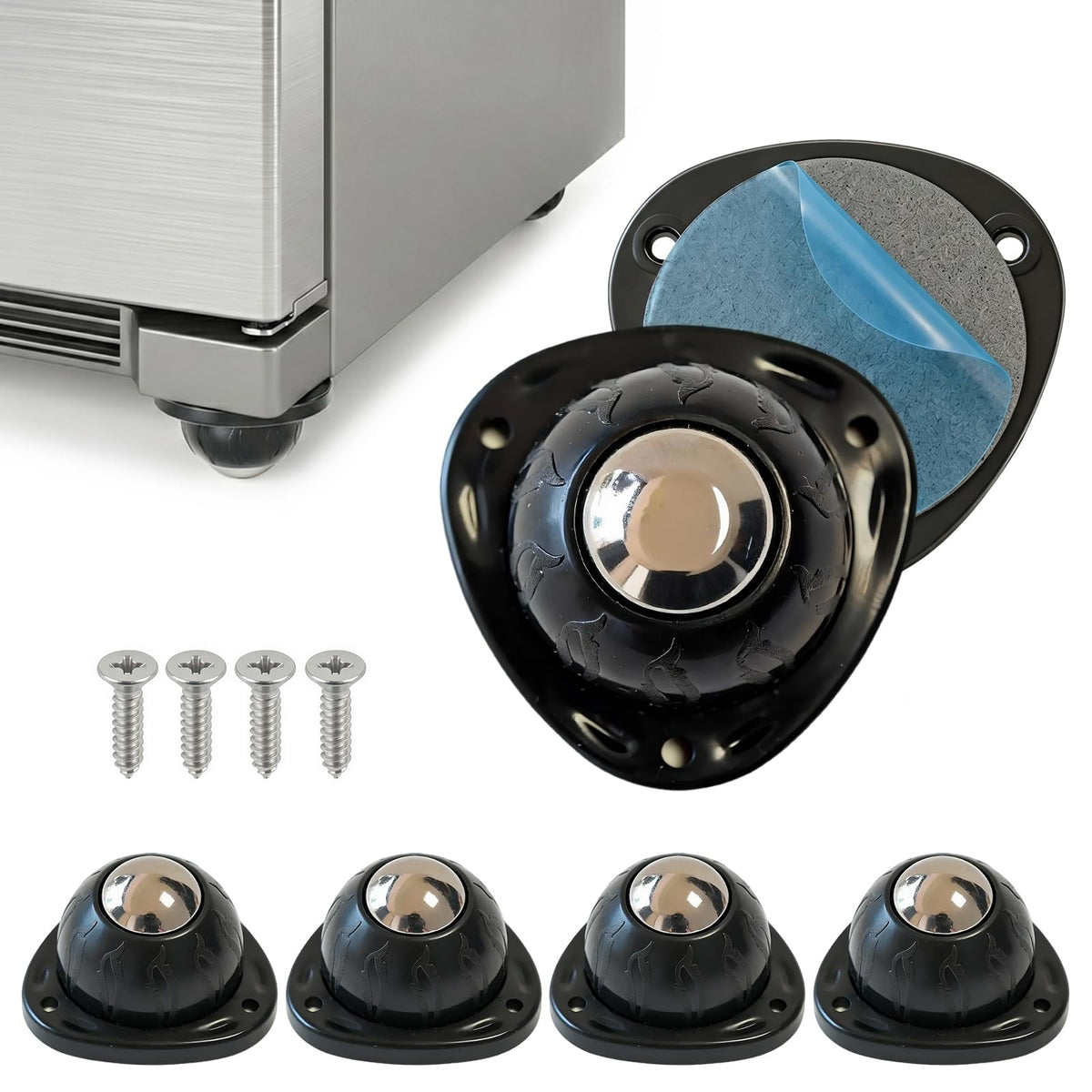Black 4pcs Self Adhesive Caster Wheels N207