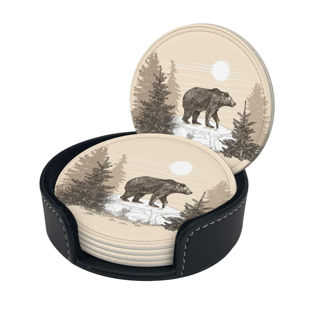 6 Pcs Leather Coasters with Holder A133456