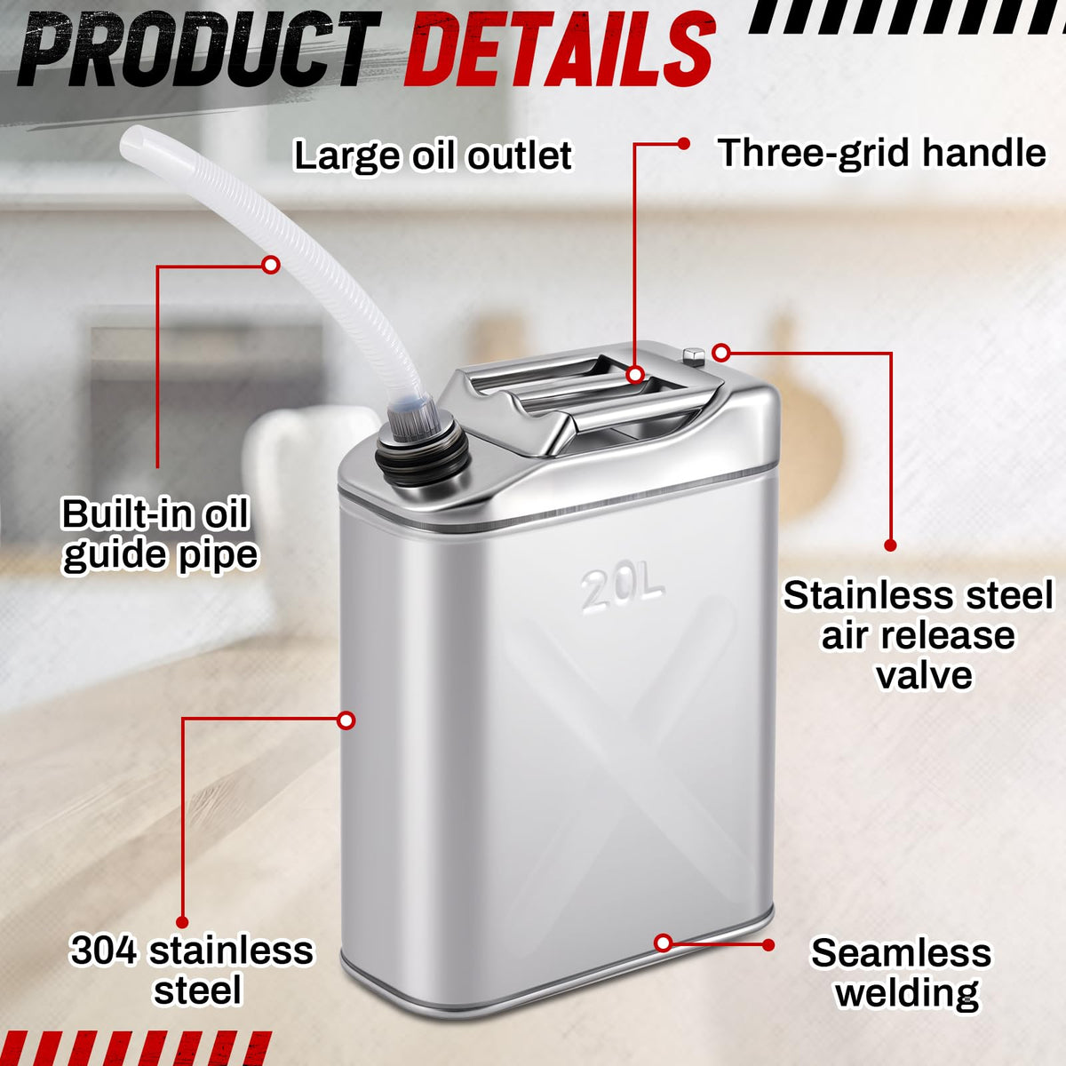 2 Pcs 5 Gallon Stainless Cooking Oil Storage Can with Lid V9895