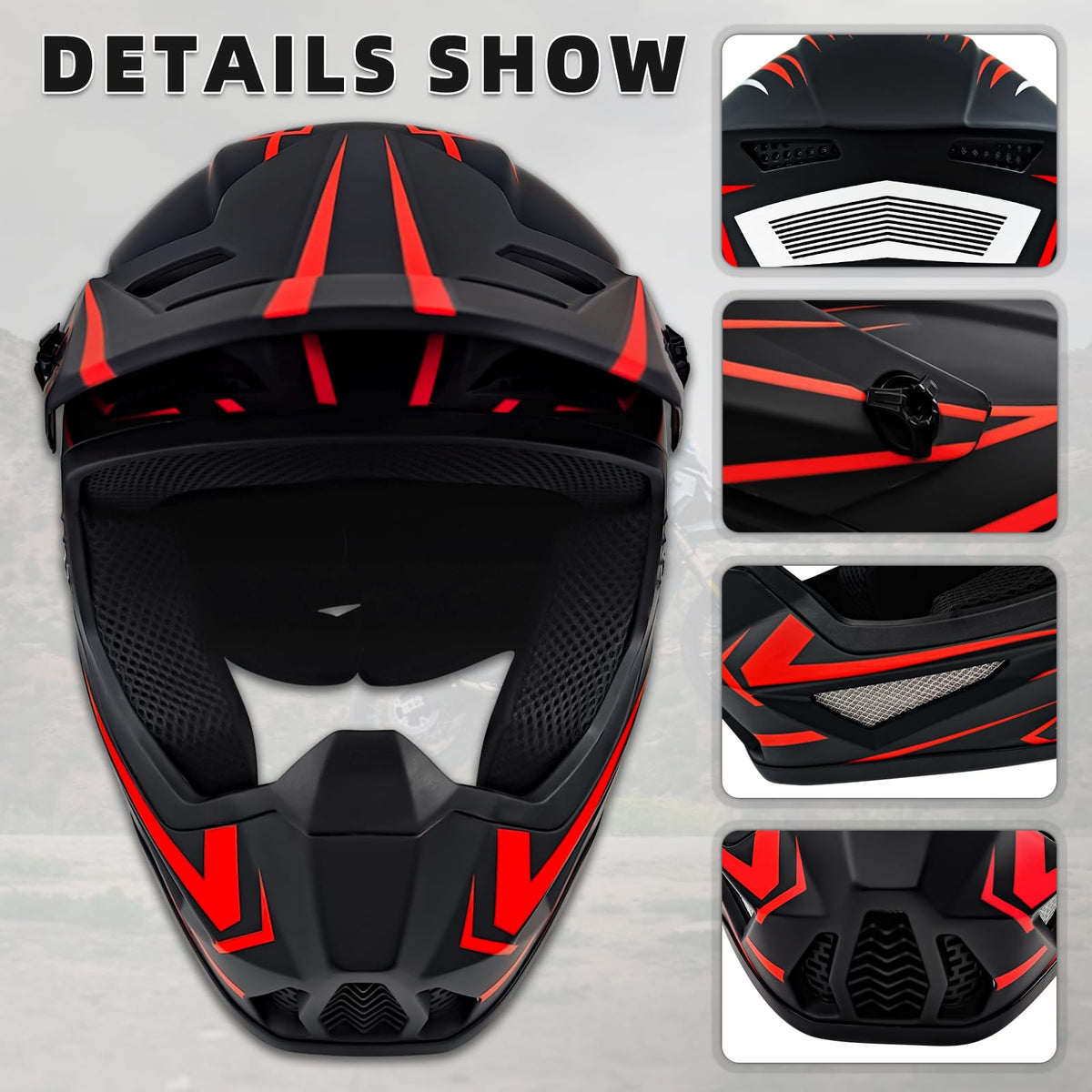 Youth Motorcross Helmet, Kids Dirt Bike Helmets-DOT Approved (Red, X-Large) Y82485