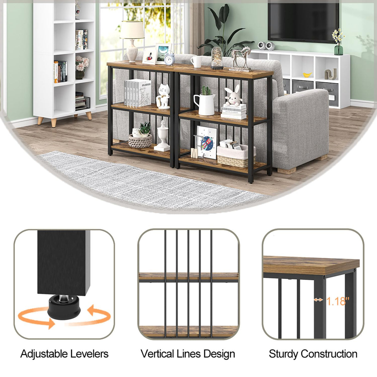3 Tier Wood and Metal Bookshelf V4868