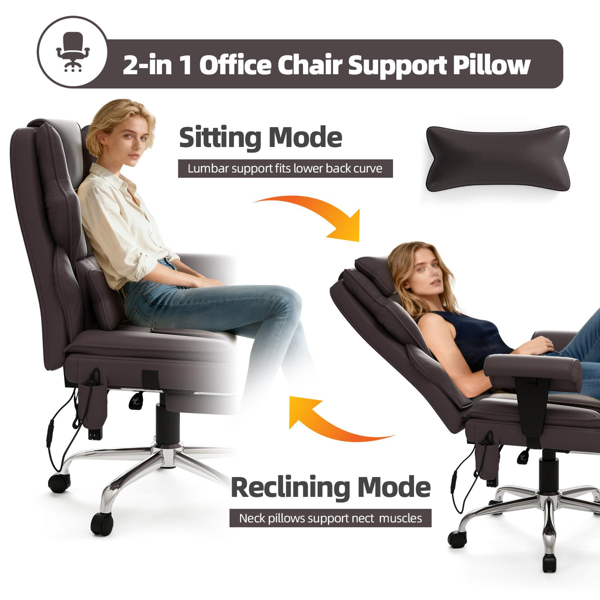 Brown Heated Massage Office Chair with Footrest E886