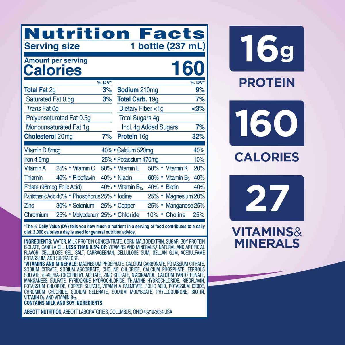 High Protein Vanilla Nutrition Shake 16g Protein 8 fl oz 12 Pack R7532