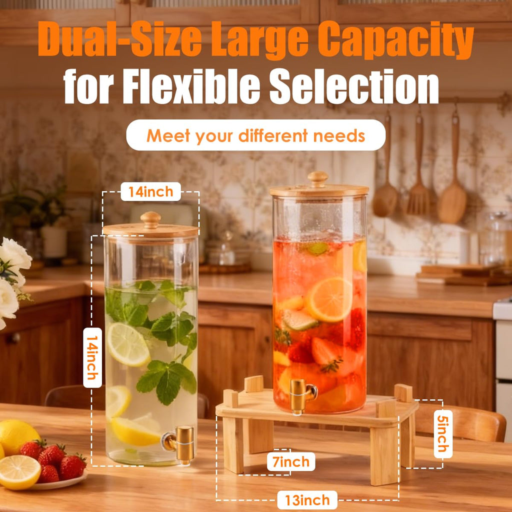 2 Gallon 2 Pack Glass Drink Dispenser with Wood Stand H438341