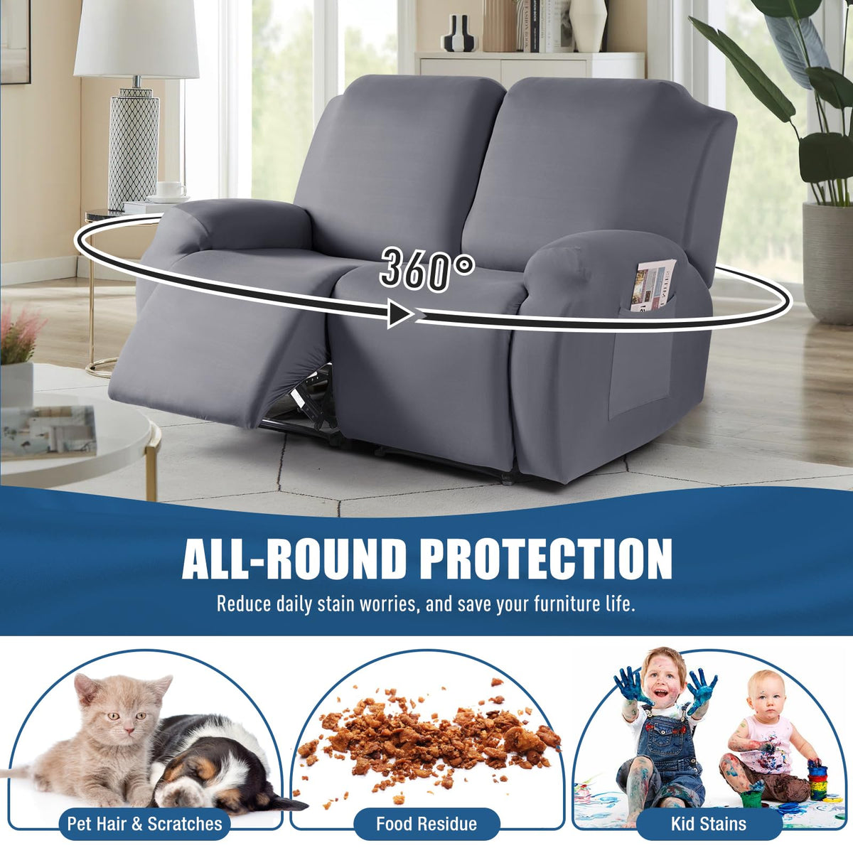 2 Piece Polyester Stretch Recliner Loveseat Slipcover M193256