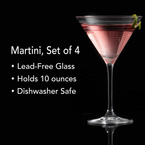 10-Ounce Etched Clear Glass Martini Glasses Set of 4 X3908