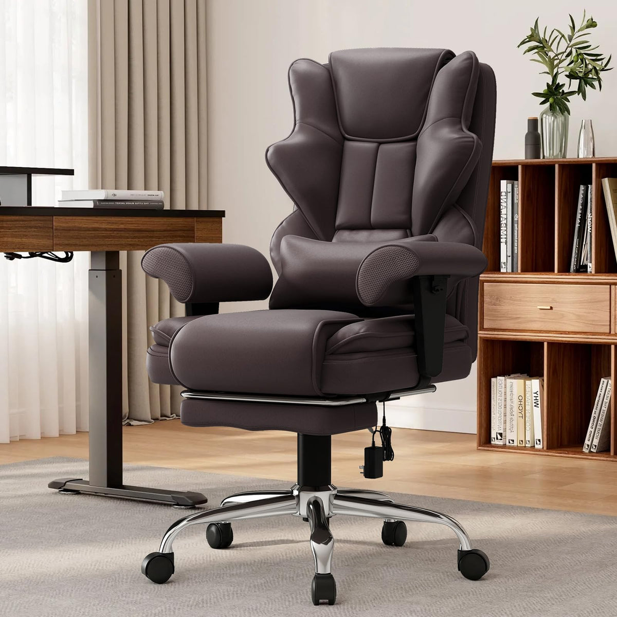 Brown Heated Massage Office Chair with Footrest E886
